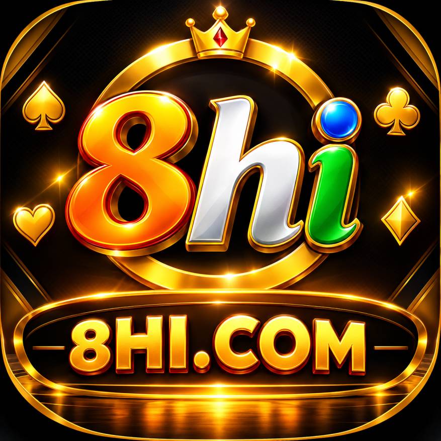 8HI Game logo with golden crown and colorful 8HI letters on black luxury gaming background